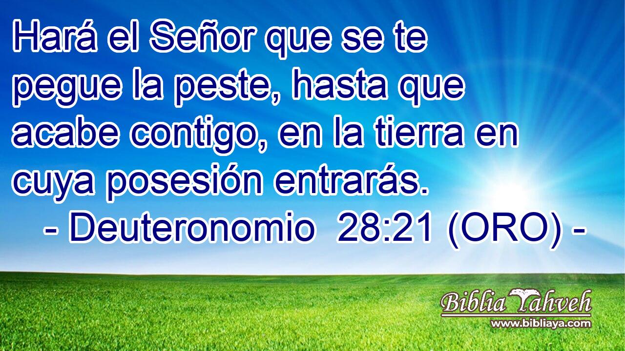  Hará el Señor que se te pegue la peste, hasta que acabe contigo, en la tierra en cuya posesión entrarás. 