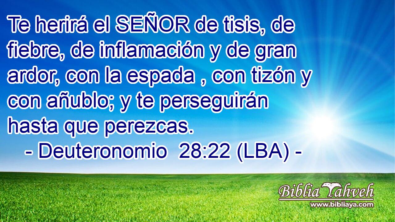 Te herirá el SEÑOR de tisis, de fiebre, de inflamación y de gran ardor, con la espada , con tizón y con añublo; y te perseguirán hasta que perezcas.