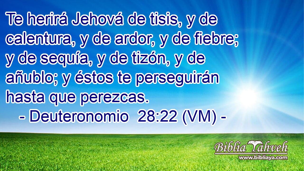  Te herirá Jehová de tisis, y de calentura, y de ardor, y de fiebre; y de sequía, y de tizón, y de añublo; y éstos te perseguirán hasta que perezcas. 