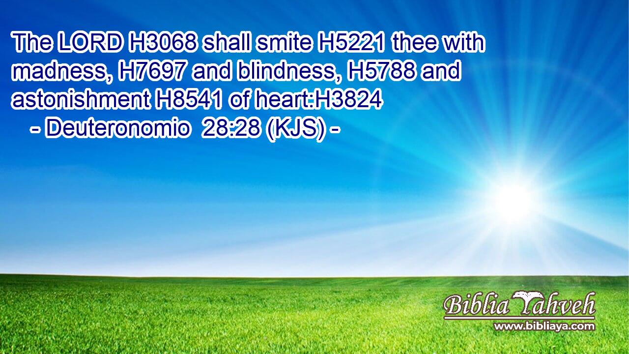 The LORD H3068 shall smite H5221 thee with madness, H7697 and blindness, H5788 and astonishment H8541 of heart:H3824