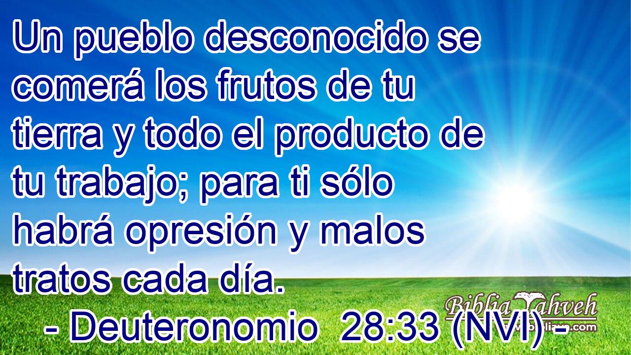  Un pueblo desconocido se comerá los frutos de tu tierra y todo el producto de tu trabajo; para ti sólo habrá opresión y malos tratos cada día. 
