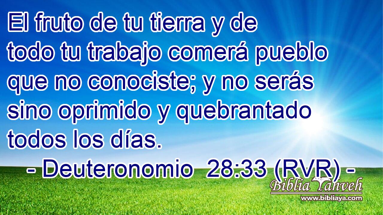 El fruto de tu tierra y de todo tu trabajo comerá pueblo que no conociste; y no serás sino oprimido y quebrantado todos los días.