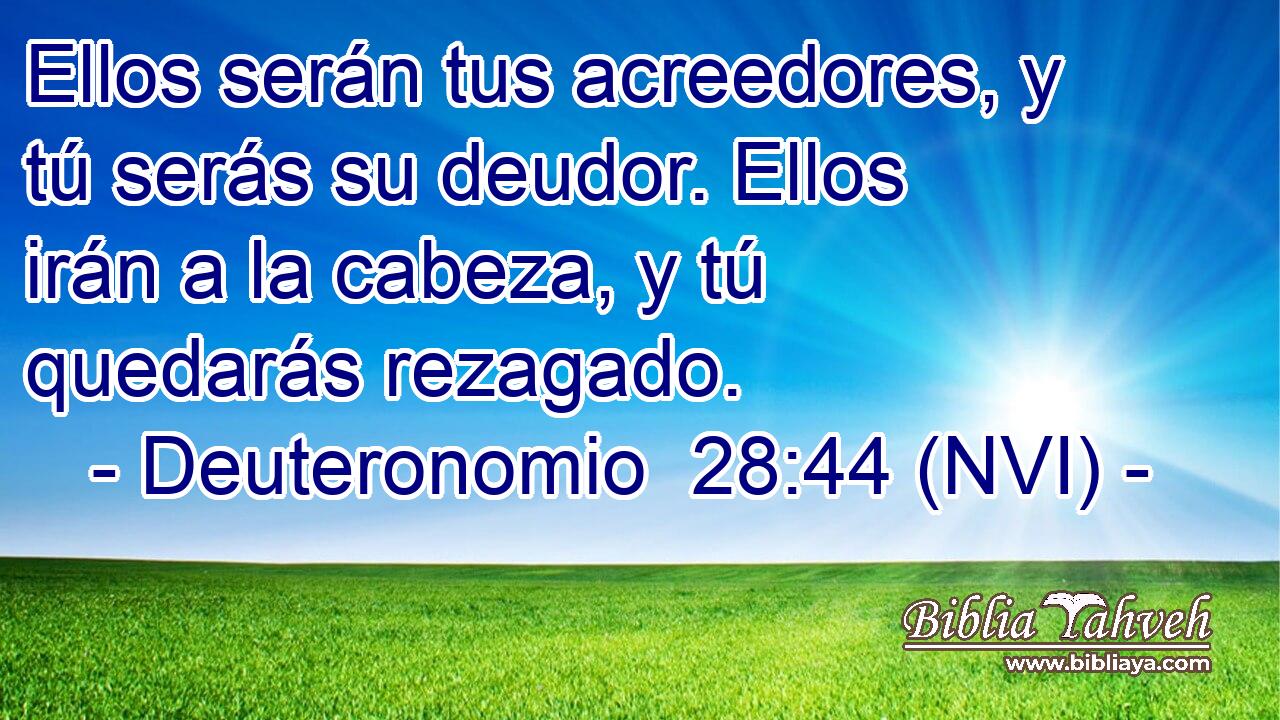  Ellos serán tus acreedores, y tú serás su deudor. Ellos irán a la cabeza, y tú quedarás rezagado. 