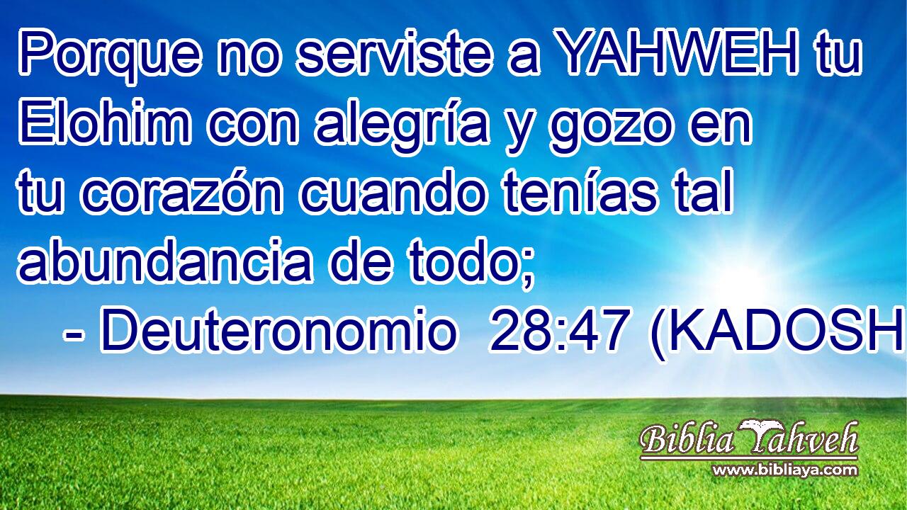  Porque no serviste a YAHWEH tu Elohim con alegría y gozo en tu corazón cuando tenías tal abundancia de todo; 