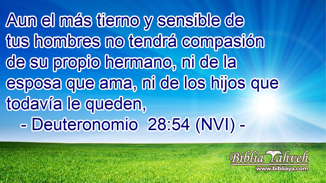  Aun el más tierno y sensible de tus hombres no tendrá compasión de su propio hermano, ni de la esposa que ama, ni de los hijos que todavía le queden, 