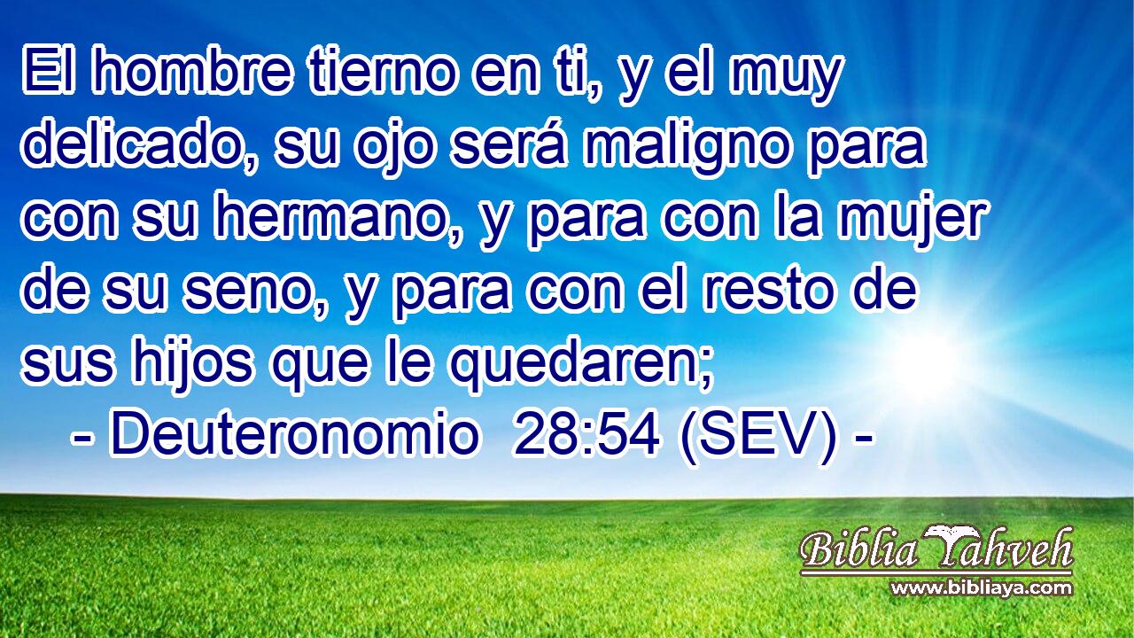 El hombre tierno en ti, y el muy delicado, su ojo será maligno para con su hermano, y para con la mujer de su seno, y para con el resto de sus hijos que le quedaren;