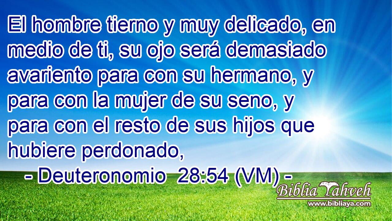  El hombre tierno y muy delicado, en medio de ti, su ojo será demasiado avariento para con su hermano, y para con la mujer de su seno, y para con el resto de sus hijos que hubiere perdonado, 