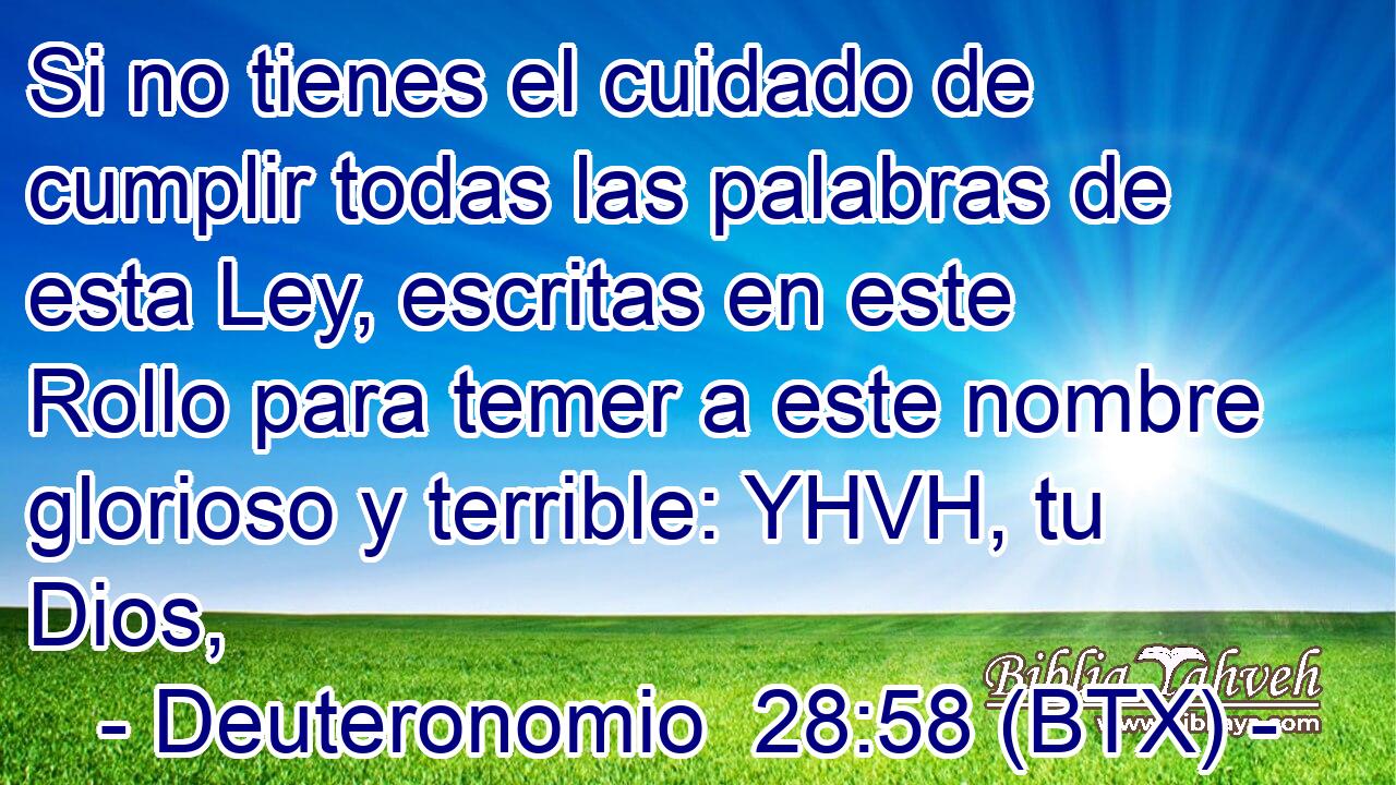 Si no tienes el cuidado de cumplir todas las palabras de esta Ley, escritas en este Rollo para temer a este nombre glorioso y terrible: YHVH, tu Dios,