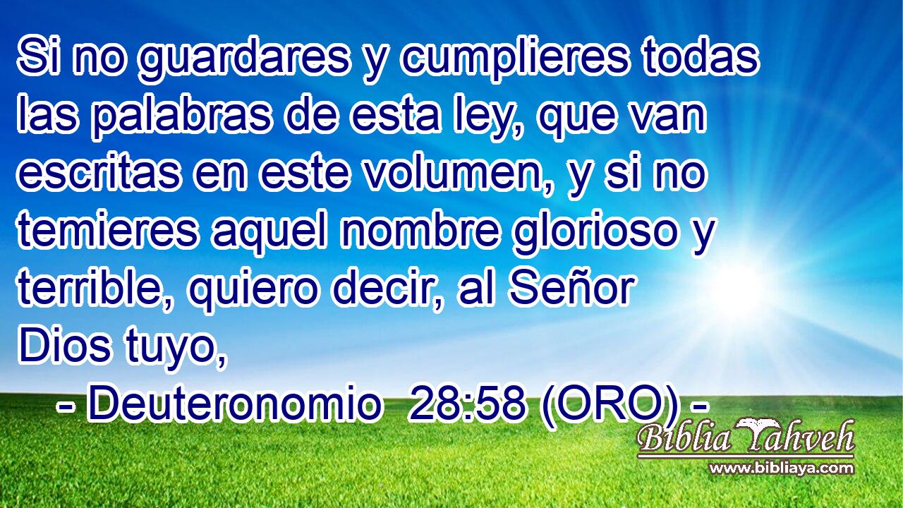  Si no guardares y cumplieres todas las palabras de esta ley, que van escritas en este volumen, y si no temieres aquel nombre glorioso y terrible, quiero decir, al Señor Dios tuyo, 