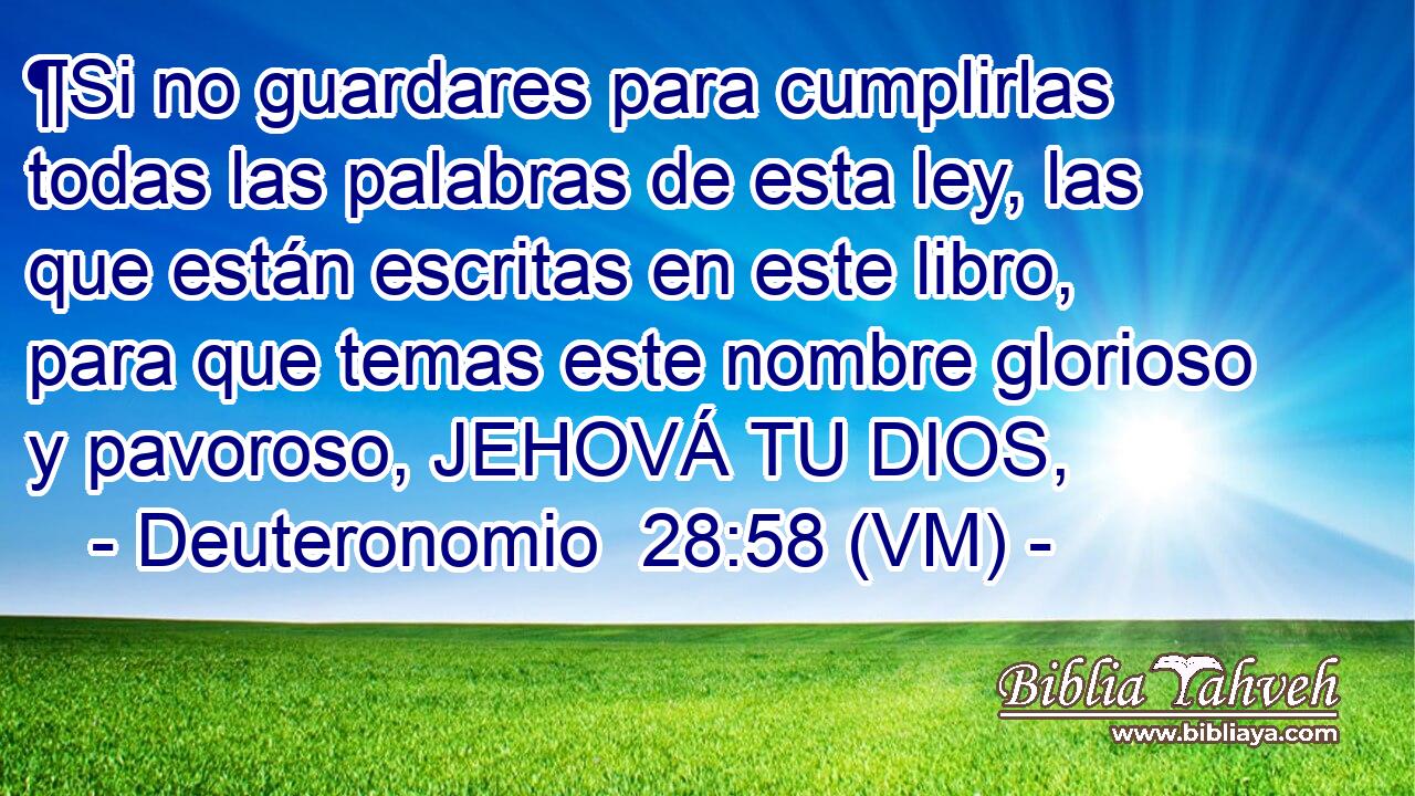  ¶Si no guardares para cumplirlas todas las palabras de esta ley, las que están escritas en este libro, para que temas este nombre glorioso y pavoroso, JEHOVÁ TU DIOS, 