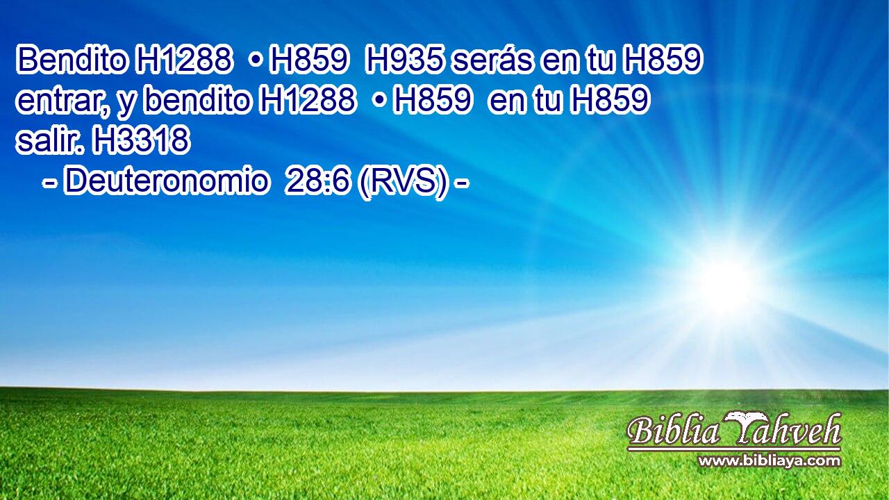 Bendito H1288  • H859  H935 serás en tu H859  entrar, y bendito H1288  • H859  en tu H859  salir. H3318  