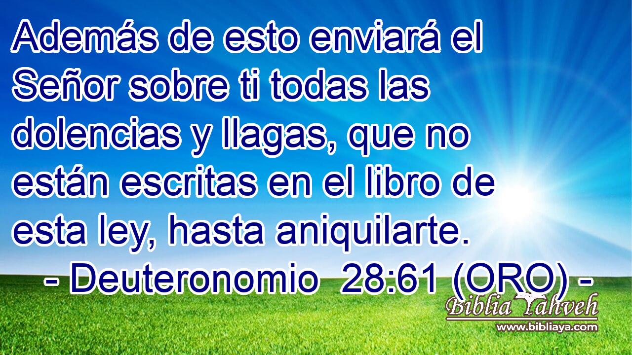  Además de esto enviará el Señor sobre ti todas las dolencias y llagas, que no están escritas en el libro de esta ley, hasta aniquilarte. 