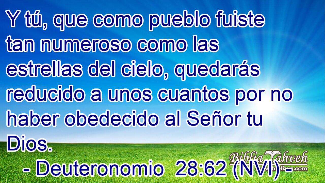  Y tú, que como pueblo fuiste tan numeroso como las estrellas del cielo, quedarás reducido a unos cuantos por no haber obedecido al Señor tu Dios. 