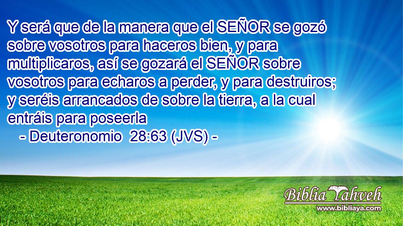 Y será que de la manera que el SEÑOR se gozó sobre vosotros para haceros bien, y para multiplicaros, así se gozará el SEÑOR sobre vosotros para echaros a perder, y para destruiros; y seréis arrancados de sobre la tierra, a la cual entráis para poseerla