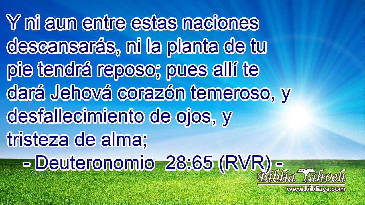 Y ni aun entre estas naciones descansarás, ni la planta de tu pie tendrá reposo; pues allí te dará Jehová corazón temeroso, y desfallecimiento de ojos, y tristeza de alma;