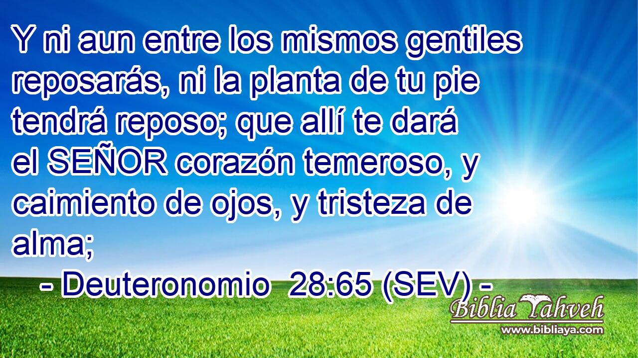 Y ni aun entre los mismos gentiles reposarás, ni la planta de tu pie tendrá reposo; que allí te dará el SEÑOR corazón temeroso, y caimiento de ojos, y tristeza de alma;