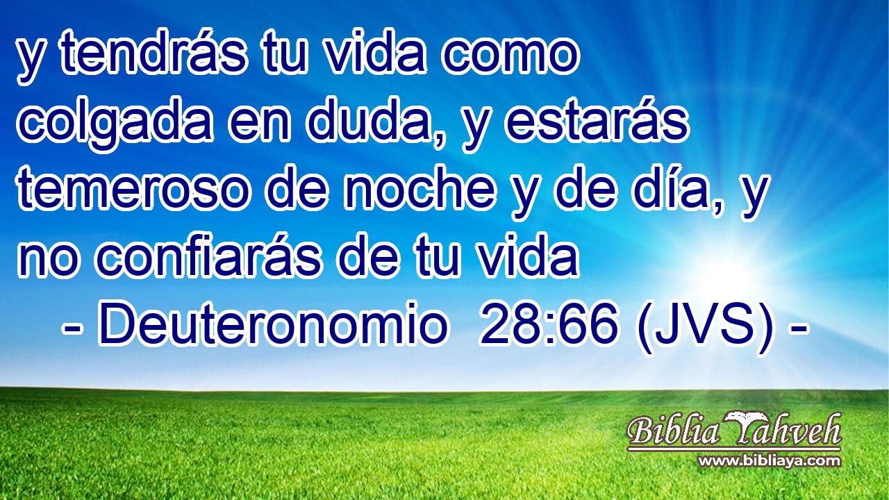 y tendrás tu vida como colgada en duda, y estarás temeroso de noche y de día, y no confiarás de tu vida