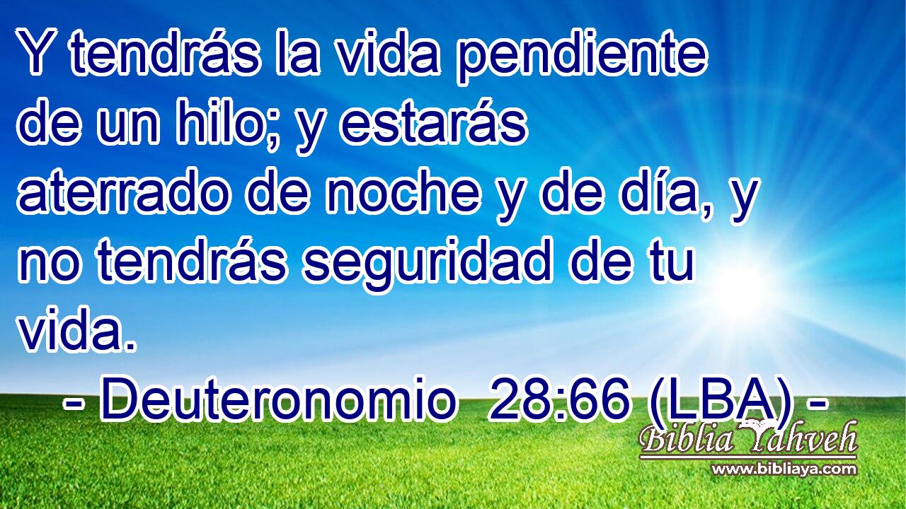 Y tendrás la vida pendiente de un hilo; y estarás aterrado de noche y de día, y no tendrás seguridad de tu vida.