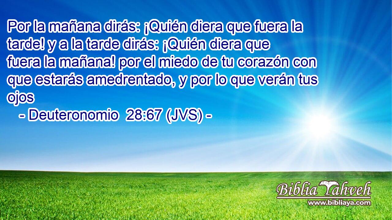 Por la mañana dirás: ¡Quién diera que fuera la tarde! y a la tarde dirás: ¡Quién diera que fuera la mañana! por el miedo de tu corazón con que estarás amedrentado, y por lo que verán tus ojos