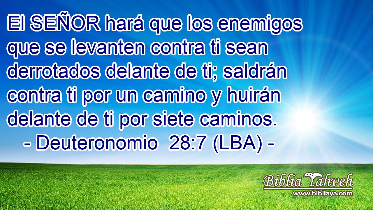 El SEÑOR hará que los enemigos que se levanten contra ti sean derrotados delante de ti; saldrán contra ti por un camino y huirán delante de ti por siete caminos.