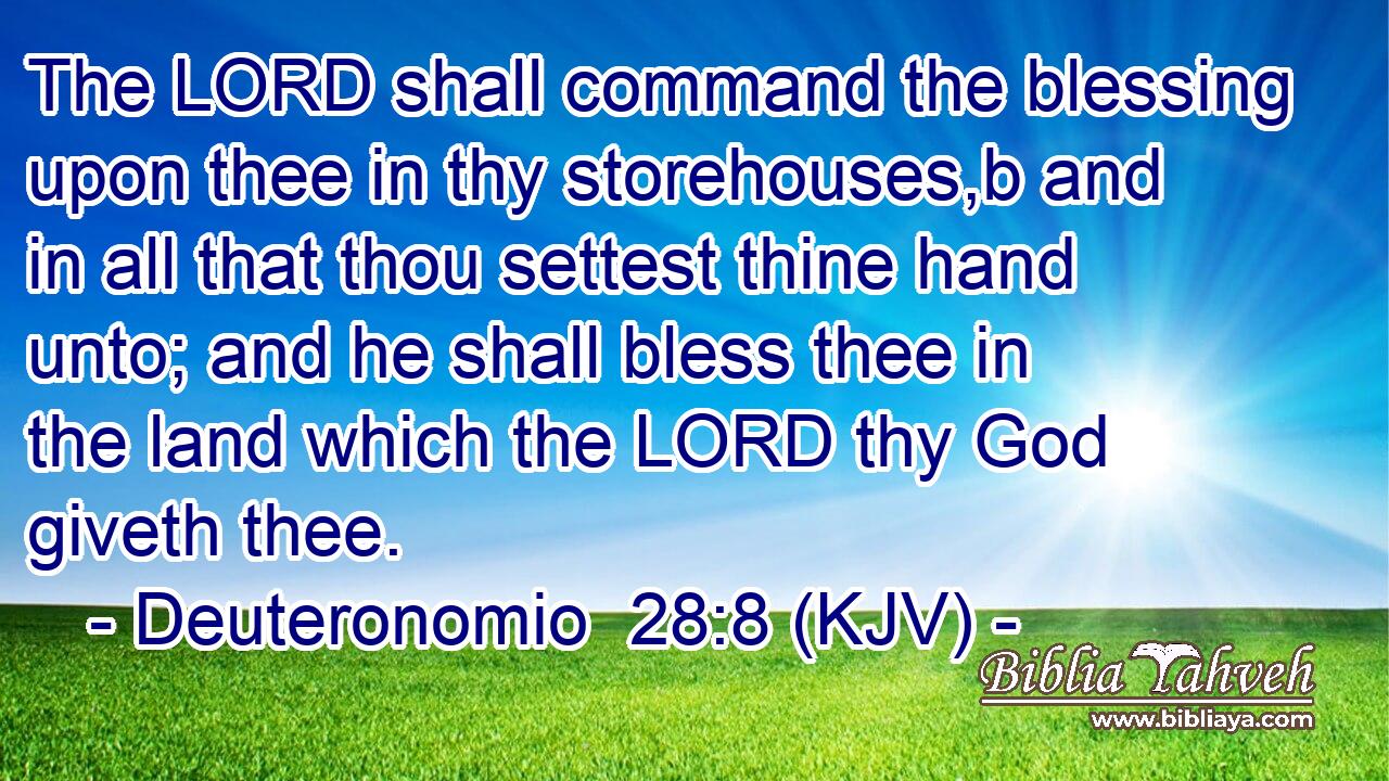 The LORD shall command the blessing upon thee in thy storehouses,b and in all that thou settest thine hand unto; and he shall bless thee in the land which the LORD thy God giveth thee.