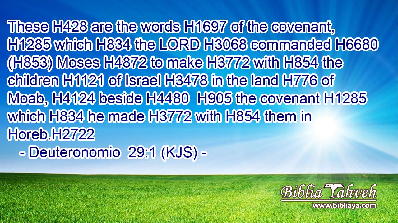 These H428 are the words H1697 of the covenant, H1285 which H834 the LORD H3068 commanded H6680 (H853) Moses H4872 to make H3772 with H854 the children H1121 of Israel H3478 in the land H776 of Moab, H4124 beside H4480  H905 the covenant H1285 which H834 he made H3772 with H854 them in Horeb.H2722