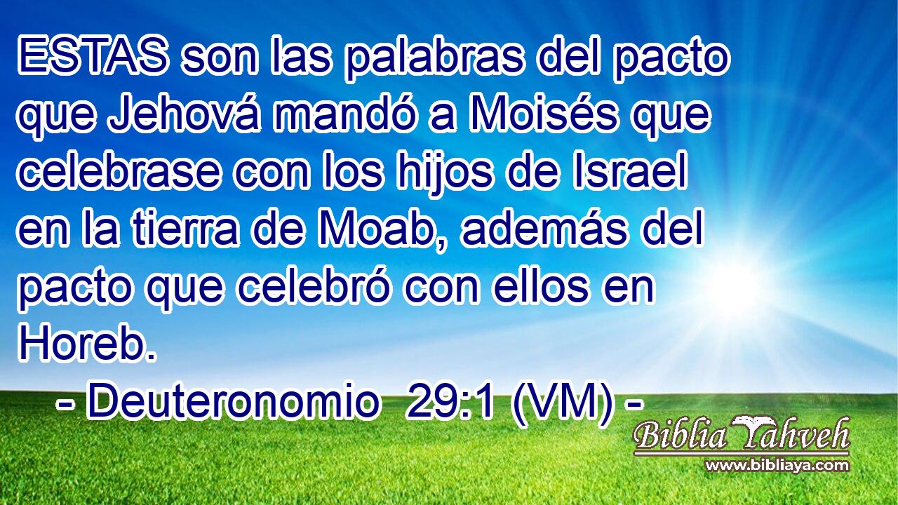 ESTAS son las palabras del pacto que Jehová mandó a Moisés que celebrase con los hijos de Israel en la tierra de Moab, además del pacto que celebró con ellos en Horeb. 