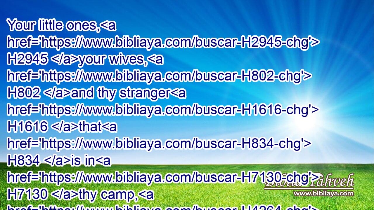 Your little ones, H2945 your wives, H802 and thy stranger H1616 that H834 is in H7130 thy camp, H4264 from the hewer H4480  H2404 of thy wood H6086 unto H5704 the drawer H7579 of thy water:H4325