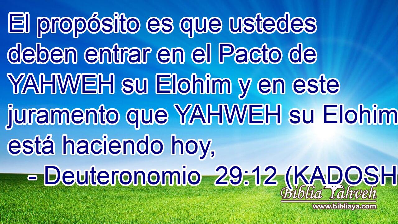  El propósito es que ustedes deben entrar en el Pacto de YAHWEH su Elohim y en este juramento que YAHWEH su Elohim está haciendo hoy, 