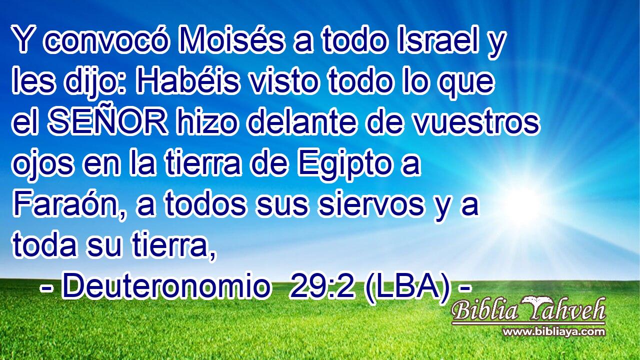 Y convocó Moisés a todo Israel y les dijo: Habéis visto todo lo que el SEÑOR hizo delante de vuestros ojos en la tierra de Egipto a Faraón, a todos sus siervos y a toda su tierra,