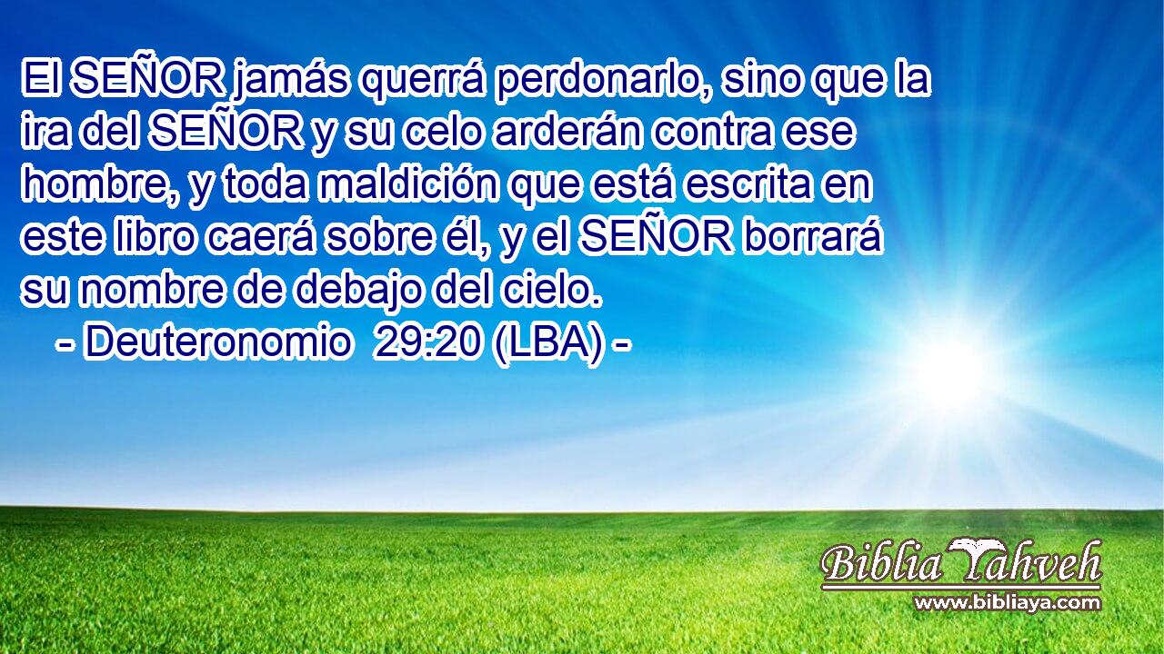 El SEÑOR jamás querrá perdonarlo, sino que la ira del SEÑOR y su celo arderán contra ese hombre, y toda maldición que está escrita en este libro caerá sobre él, y el SEÑOR borrará su nombre de debajo del cielo.