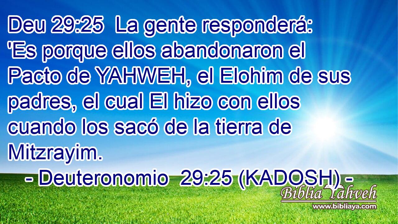  La gente responderá: 'Es porque ellos abandonaron el Pacto de YAHWEH, el Elohim de sus padres, el cual El hizo con ellos cuando los sacó de la tierra de Mitzrayim. 