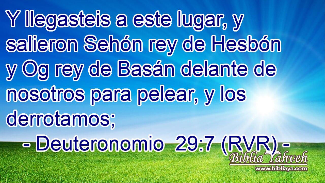 Y llegasteis a este lugar, y salieron Sehón rey de Hesbón y Og rey de Basán delante de nosotros para pelear, y los derrotamos;