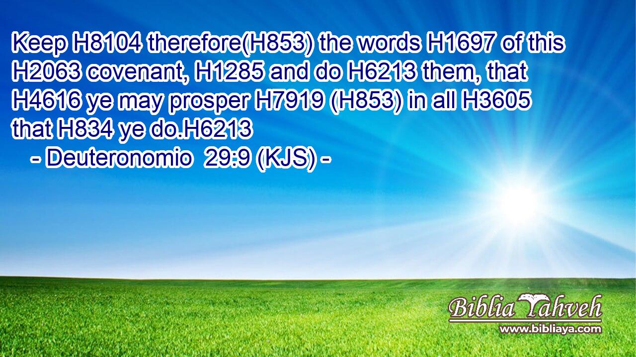 Keep H8104 therefore(H853) the words H1697 of this H2063 covenant, H1285 and do H6213 them, that H4616 ye may prosper H7919 (H853) in all H3605 that H834 ye do.H6213