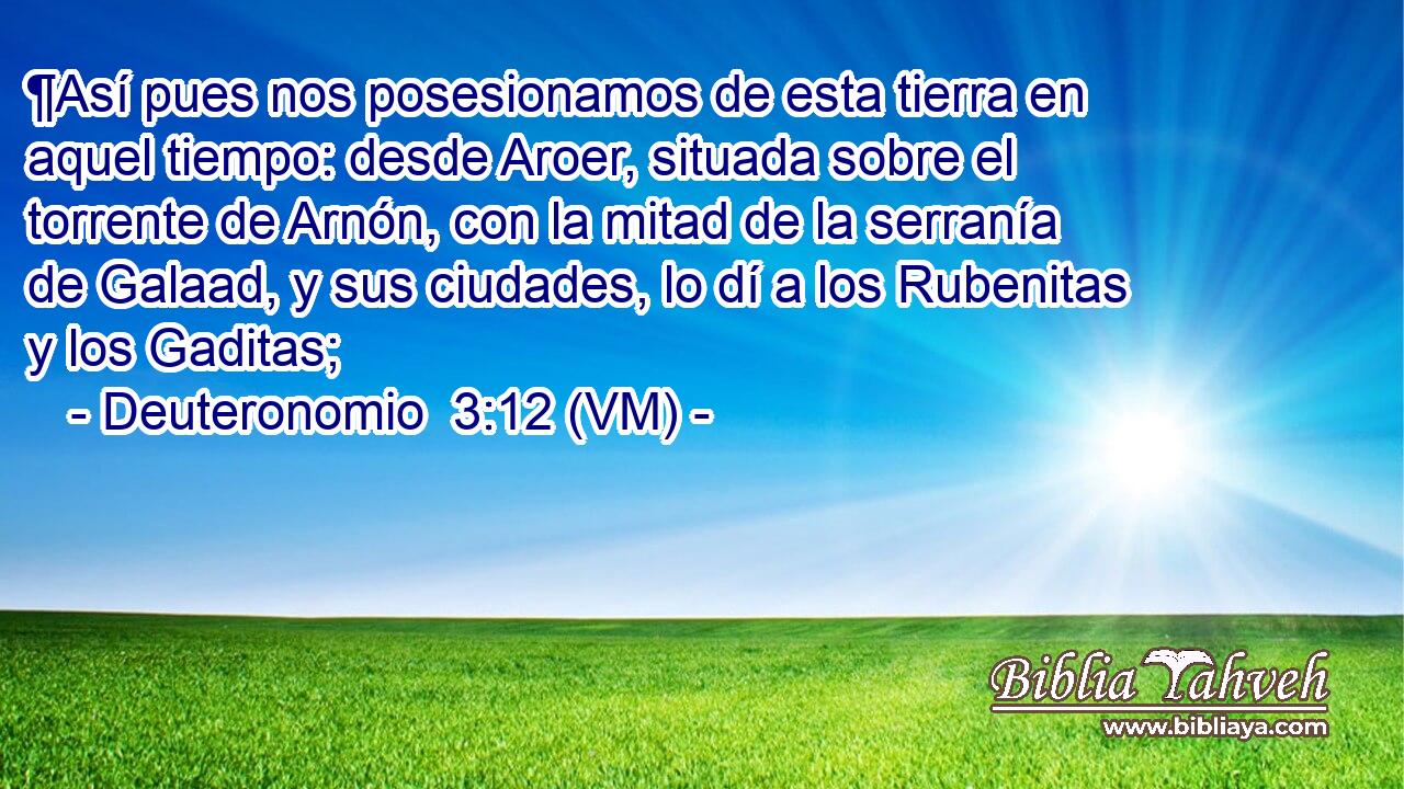  ¶Así pues nos posesionamos de esta tierra en aquel tiempo: desde Aroer, situada sobre el torrente de Arnón, con la mitad de la serranía de Galaad, y sus ciudades, lo dí a los Rubenitas y los Gaditas; 
