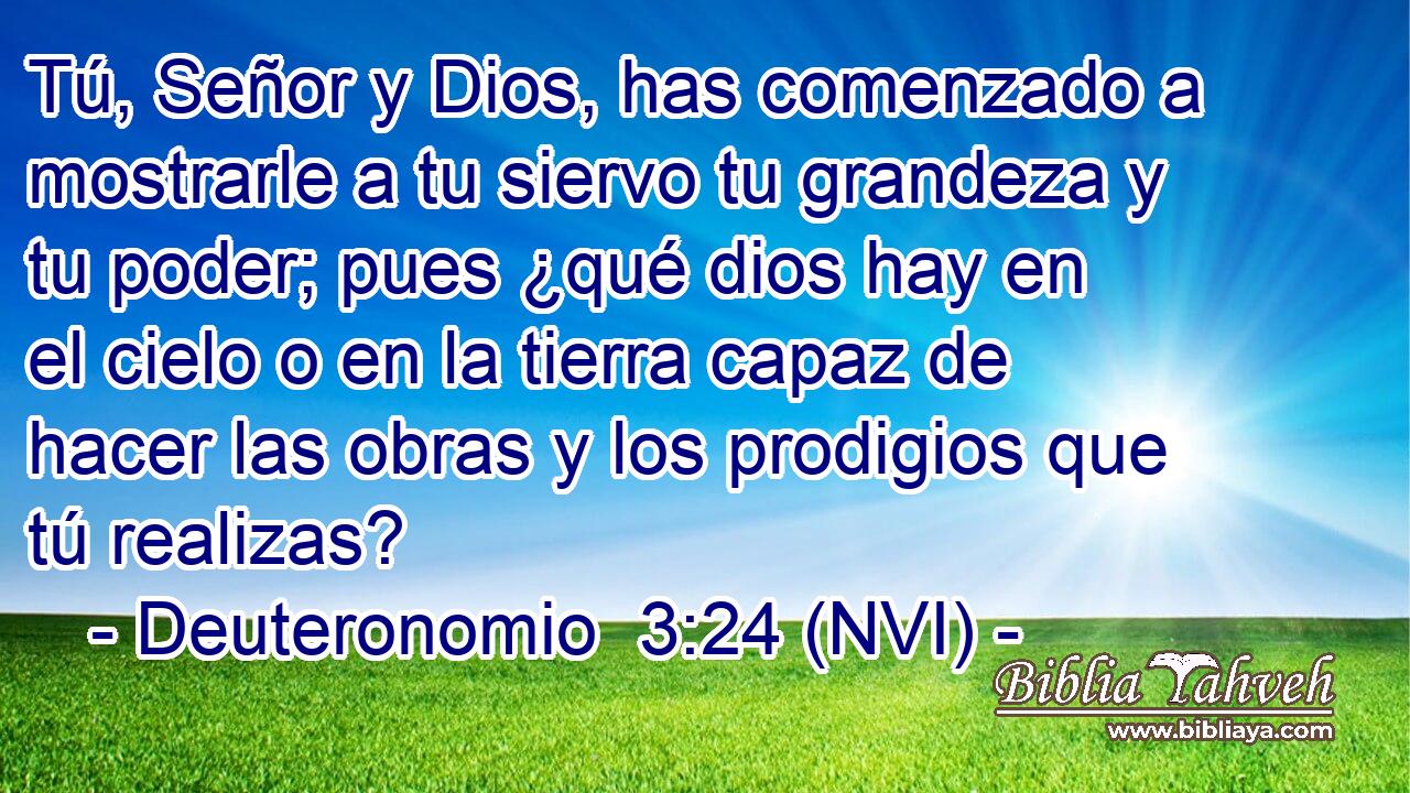  Tú, Señor y Dios, has comenzado a mostrarle a tu siervo tu grandeza y tu poder; pues ¿qué dios hay en el cielo o en la tierra capaz de hacer las obras y los prodigios que tú realizas? 