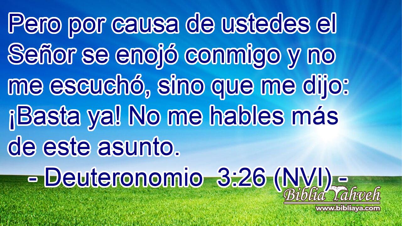  Pero por causa de ustedes el Señor se enojó conmigo y no me escuchó, sino que me dijo: ¡Basta ya! No me hables más de este asunto. 