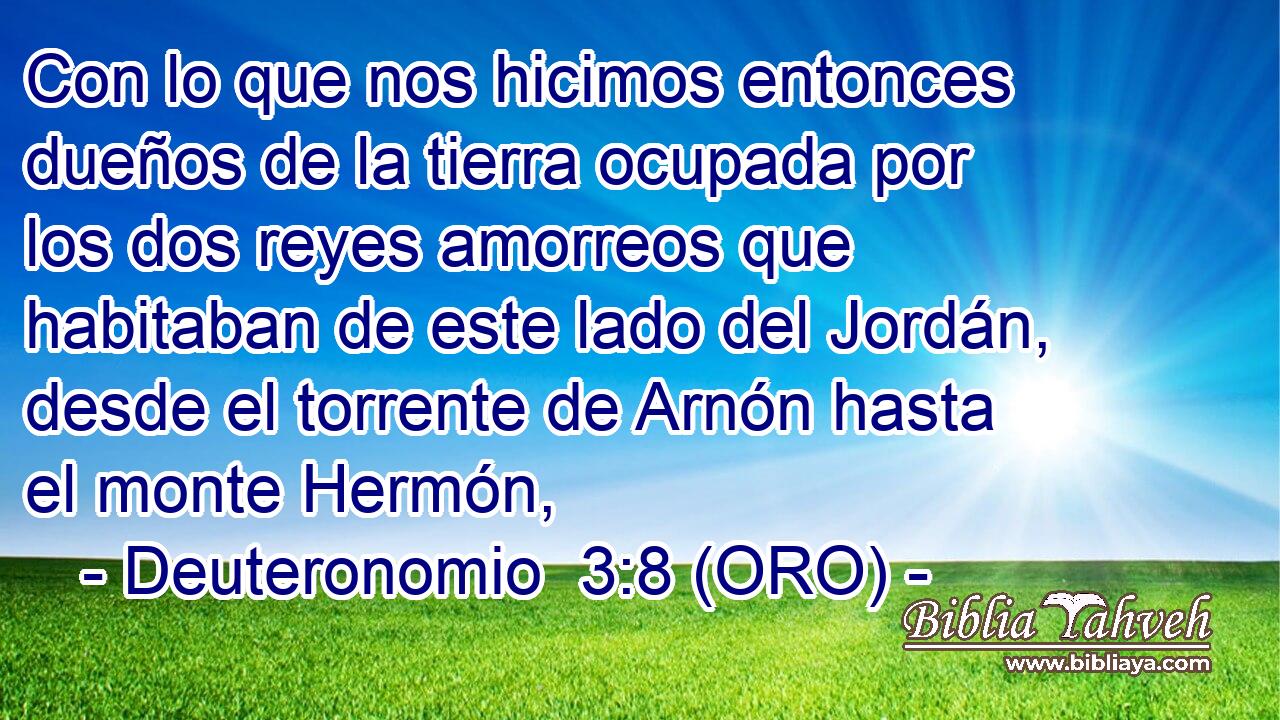  Con lo que nos hicimos entonces dueños de la tierra ocupada por los dos reyes amorreos que habitaban de este lado del Jordán, desde el torrente de Arnón hasta el monte Hermón, 