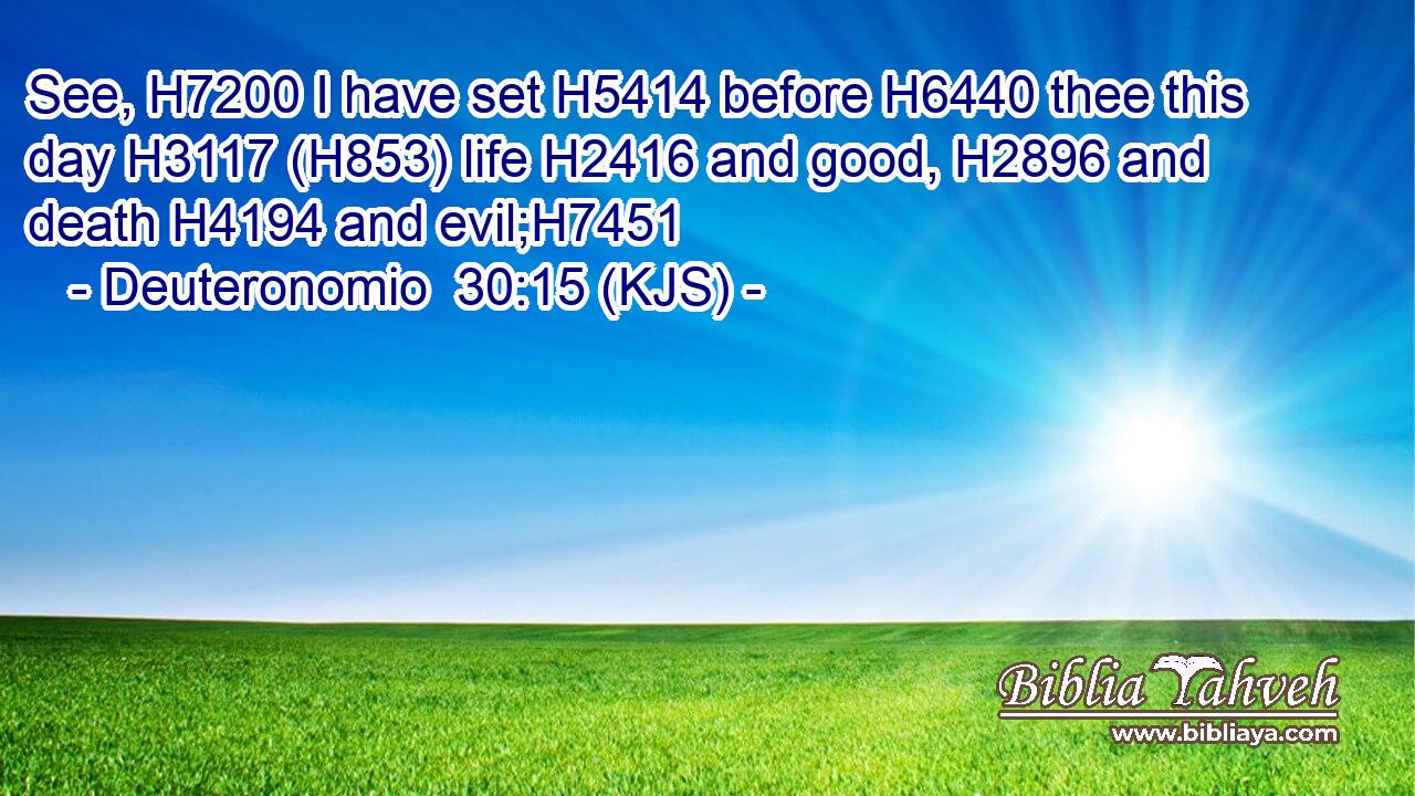 See, H7200 I have set H5414 before H6440 thee this day H3117 (H853) life H2416 and good, H2896 and death H4194 and evil;H7451