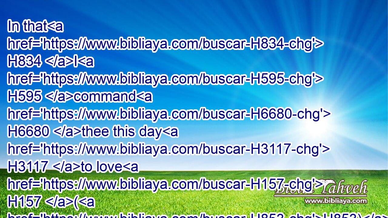 In that H834 I H595 command H6680 thee this day H3117 to love H157 (H853) the LORD H3068 thy God, H430 to walk H1980 in his ways, H1870 and to keep H8104 his commandments H4687 and his statutes H2708 and his judgments, H4941 that thou mayest live H2421 and multiply: H7235 and the LORD H3068 thy God H430 shall bless H1288 thee in the land H776 whither H834  H8033 thou H859 goest H935 to possess H3423 it.