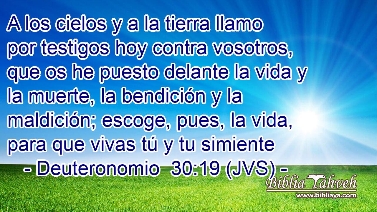 A los cielos y a la tierra llamo por testigos hoy contra vosotros, que os he puesto delante la vida y la muerte, la bendición y la maldición; escoge, pues, la vida, para que vivas tú y tu simiente