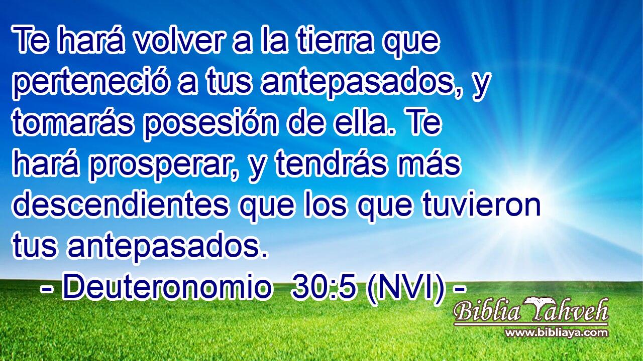  Te hará volver a la tierra que perteneció a tus antepasados, y tomarás posesión de ella. Te hará prosperar, y tendrás más descendientes que los que tuvieron tus antepasados. 
