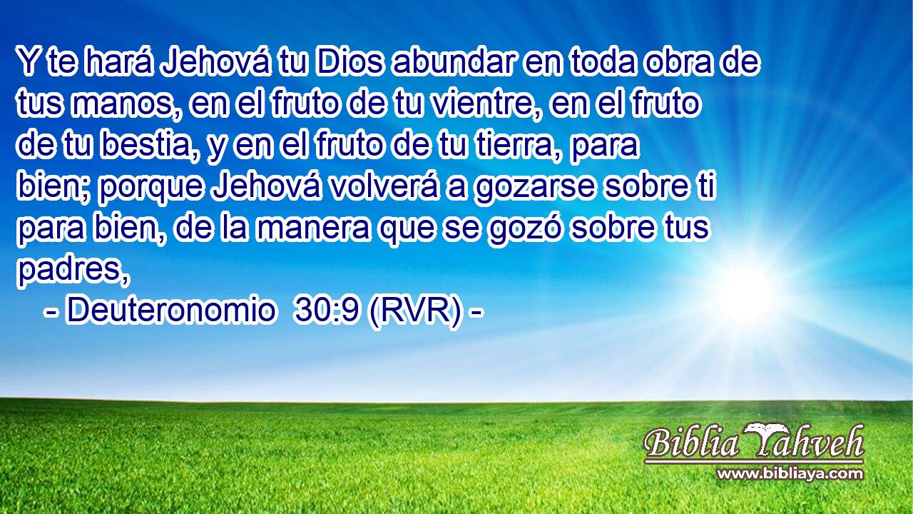 Y te hará Jehová tu Dios abundar en toda obra de tus manos, en el fruto de tu vientre, en el fruto de tu bestia, y en el fruto de tu tierra, para bien; porque Jehová volverá a gozarse sobre ti para bien, de la manera que se gozó sobre tus padres,