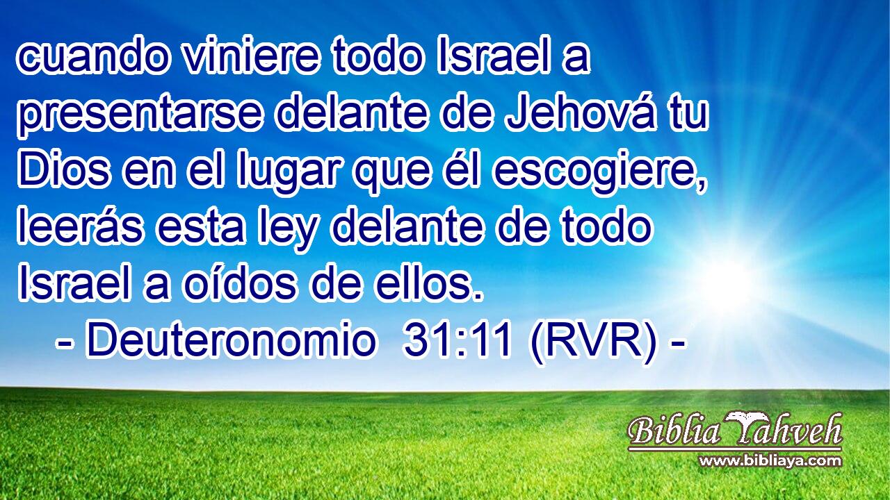 cuando viniere todo Israel a presentarse delante de Jehová tu Dios en el lugar que él escogiere, leerás esta ley delante de todo Israel a oídos de ellos.