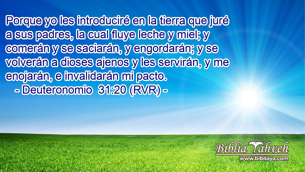 Porque yo les introduciré en la tierra que juré a sus padres, la cual fluye leche y miel; y comerán y se saciarán, y engordarán; y se volverán a dioses ajenos y les servirán, y me enojarán, e invalidarán mi pacto.