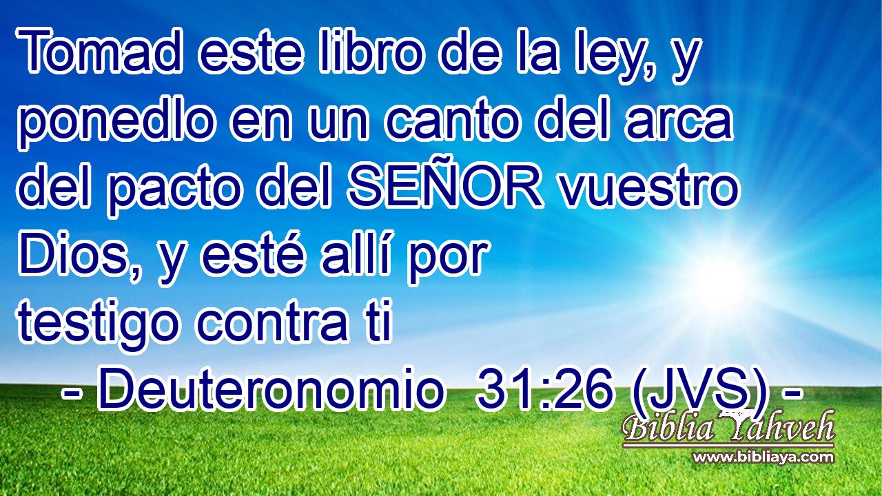 Tomad este libro de la ley, y ponedlo en un canto del arca del pacto del SEÑOR vuestro Dios, y esté allí por testigo contra ti