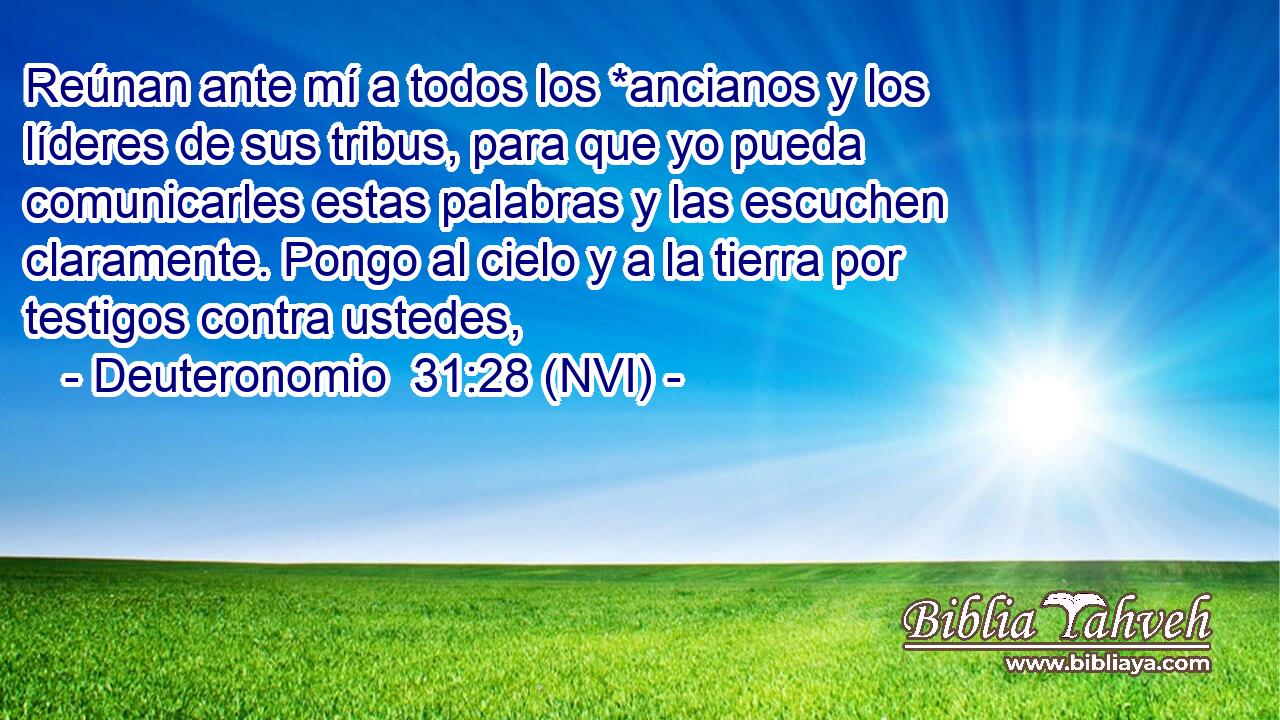  Reúnan ante mí a todos los *ancianos y los líderes de sus tribus, para que yo pueda comunicarles estas palabras y las escuchen claramente. Pongo al cielo y a la tierra por testigos contra ustedes, 