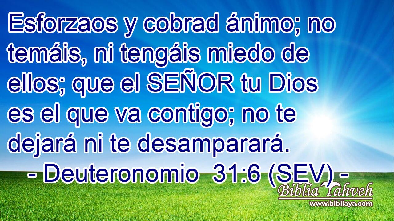 Esforzaos y cobrad ánimo; no temáis, ni tengáis miedo de ellos; que el SEÑOR tu Dios es el que va contigo; no te dejará ni te desamparará.
