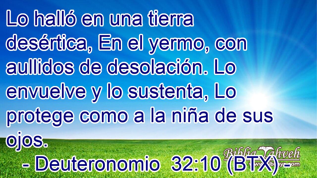 Lo halló en una tierra desértica, En el yermo, con aullidos de desolación. Lo envuelve y lo sustenta, Lo protege como a la niña de sus ojos.