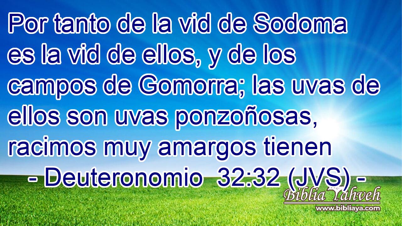 Por tanto de la vid de Sodoma es la vid de ellos, y de los campos de Gomorra; las uvas de ellos son uvas ponzoñosas, racimos muy amargos tienen